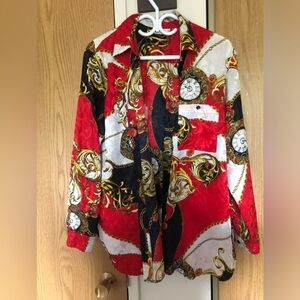 Alia Abstract Button-Up Blouse Medium